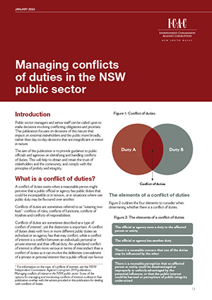 cover of the Managing conflicts of duties in the NSW public sector- January 2024 report
